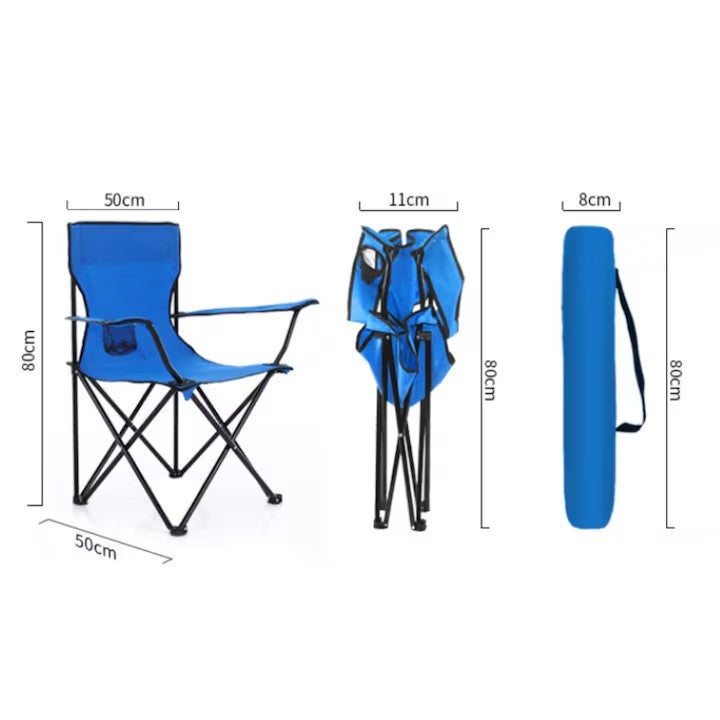Set 2 Scaune pliabile AT PERFORMANCE® – Camping & Plajă, 120 kg, Suport băutură + Genți transport, Portabile, ușoare, pentru drumeții, picnic, pescuit – Albastru