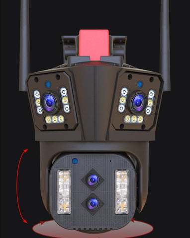 Cameră Supraveghere cu 2 Camere 5K AT PERFORMANCE® – 9MP, SIM, PTZ, Ultra HD, CCTV, Rotire 360°, LED, Infraroșu, Alarmă, Audio Bidirecțional, Senzor Mișcare, Exterior/Interior + Card 32GB CADOU