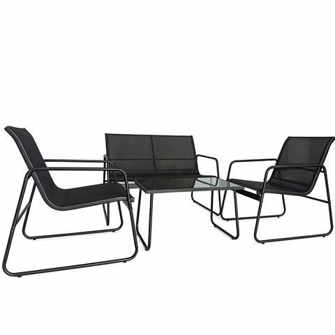 Set Mobilier Grădină AT PERFORMANCE® 4 Piese, Canapea 2 Locuri + 2 Fotolii + Măsuță, Cadru Metalic