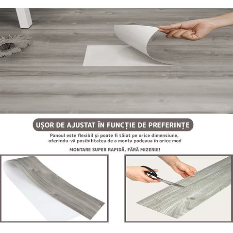 Set 36 Placi, De Pardoseala, AT PERFORMANCE®, durabil, autoadezive, PVC, 914.4mm x152.4mm, mm 5 m²/box, Gri dungi nou