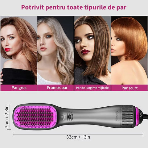Perie de indreptat parul, AT PERFORMANCE®, 3 trepte de temperatura 60-180°C, functii de incalzire si indreptare, invelis ceramic, Purpuriu gri.