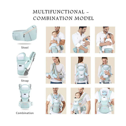 Marsupiu Multifunctional pentru bebelusi cu suport lombar, At Performance, Bumbac, 9 in 1, Varsta 0-36 luni, Verde