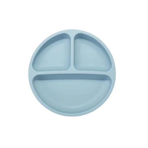 Set 6 piese din silicon fara BPA, AT PERFORMANCE®, de diversificare a hranei pentru bebelusi, 6+ luni, cu Bol, Farfurie, Cana cu pai Lingurita, Furculita, Bavetica Albastru