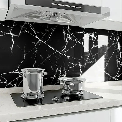 Set 50x Tapet Marmura, AT PERFORMANCE®, suprafata acoperire 9 mp, autoadeziv, waterproof, usor de montat, design modern, 30x60 cm, negru