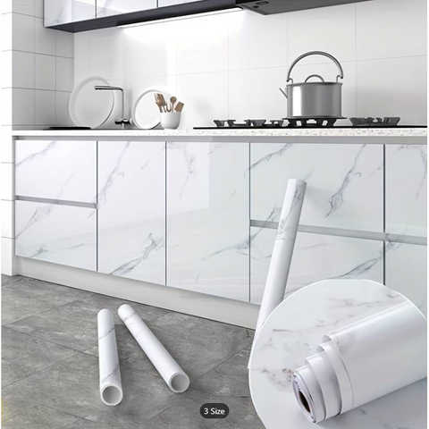 Rola tapet modern, imitatie de marmura At Performance rezistent, la apa, compact, autoadeziv, 60cmx 300 m, alb