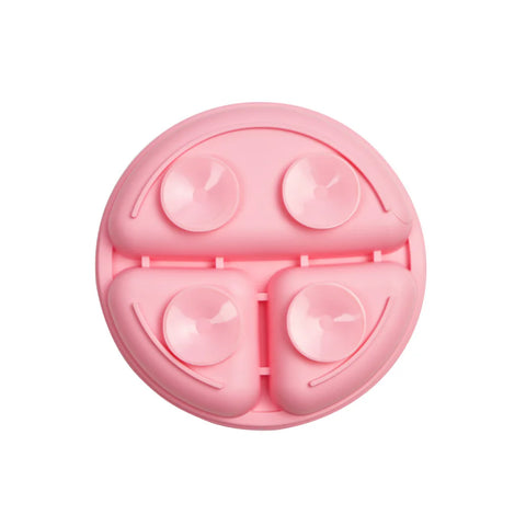 Set 6 piese din silicon fara BPA, AT PERFORMANCE®, de diversificare a hranei pentru bebelusi, 6+ luni, cu Bol, Farfurie, Cana cu pai Lingurita, Furculita, Bavetica Roz