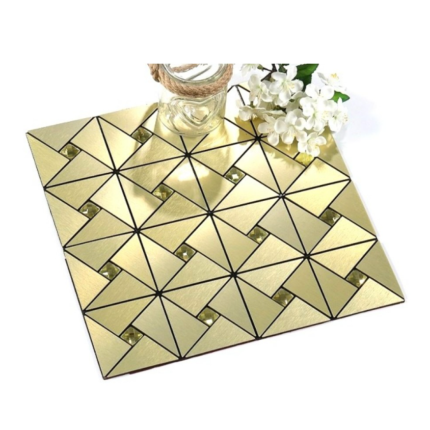 Set x5 Tapet Mozaic, At Performance, decor perete aluminiu si sticla 30*30cm culoare, auriu
