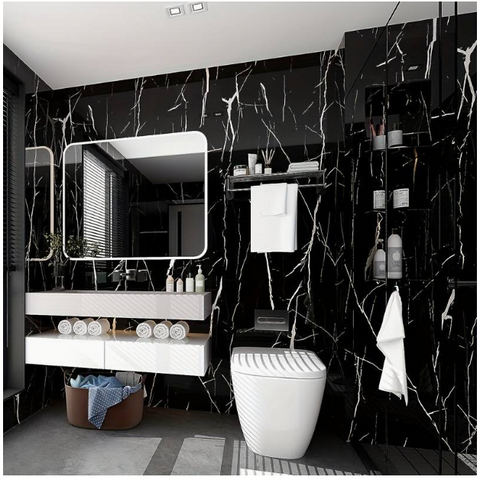 Set 10x Tapet tip Marmura, AT PERFORMANCE®, suprafata acoperire 1.8 mp, autoadeziv, waterproof, usor de montat, design modern, 30x60 cm, Negru