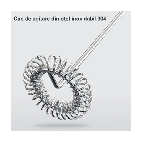 Mixer spuma lapte, At Performance, Electric cu baterie, bauturi calde/reci, maner izolat termic, otel inoxidabil, Pentru latte, ciocolata calda, cappuccino, frappe, usor de folosit cu suport metalic