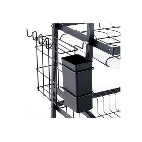 Scurgator metalic pentru vase si tacamuri, 2 niveluri, At Performance, cu suport, Metal, Negru, 53×23.5×39 cm