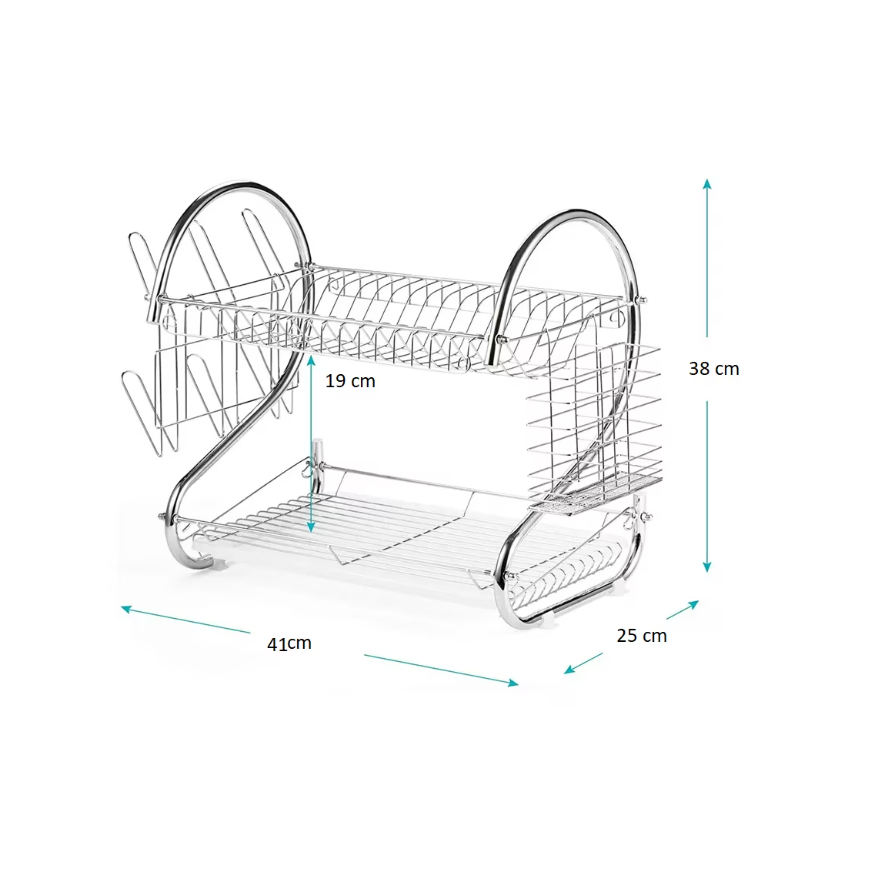 Uscator vase supraetajat, At Performance, inox si plastic, suport pahare si tava de scurgere, 36 x 26 x 34 cm