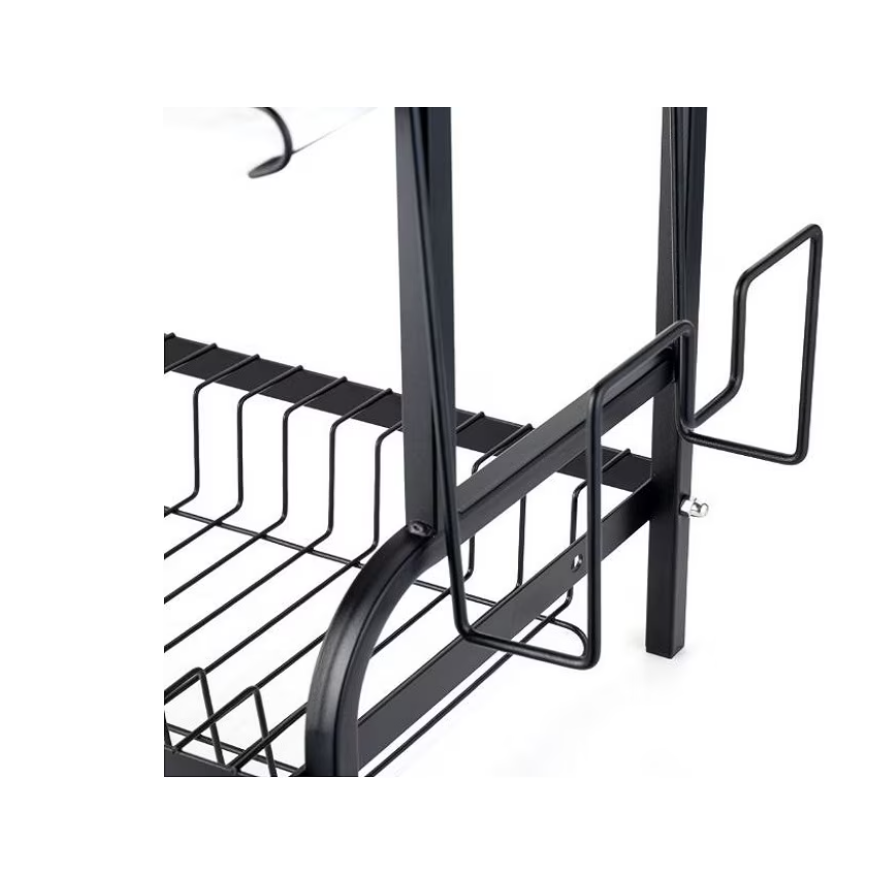 Scurgator metalic pentru vase si tacamuri, 2 niveluri, At Performance, cu suport, Metal, Negru, 53×23.5×39 cm