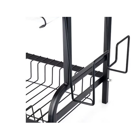 Scurgator metalic pentru vase si tacamuri, 2 niveluri, At Performance, cu suport, Metal, Negru, 53×23.5×39 cm