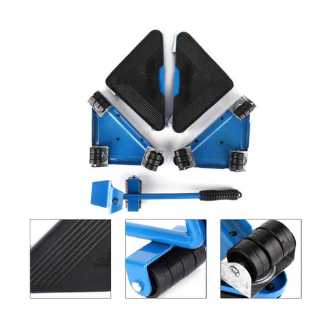 Kit complet pentru mutat si carat mobila, At Performance, reglare 360 grade, greutate maxima 200 kg, otel, albastru