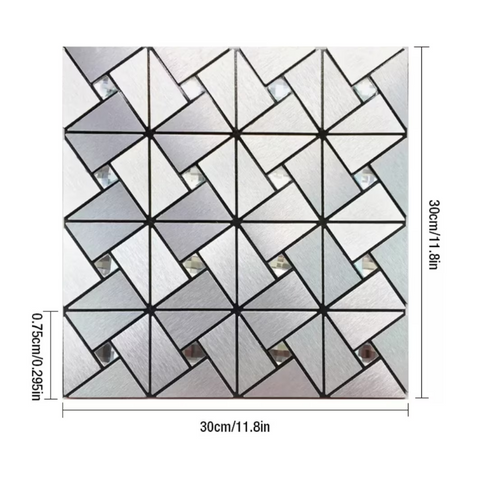 Set x5 Tapet Mozaic, At Performance, decor perete aluminiu si sticla 30*30cm culoare, argintiu