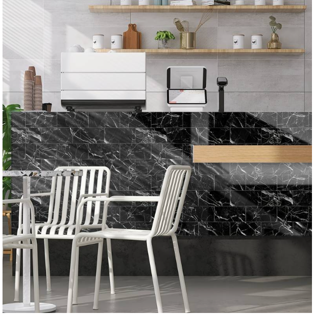 Set 10x Tapet tip Marmura, AT PERFORMANCE®, suprafata acoperire 1.8 mp, autoadeziv, waterproof, usor de montat, design modern, 30x60 cm, Negru