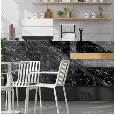 Set 10x Tapet tip Marmura, AT PERFORMANCE®, suprafata acoperire 1.8 mp, autoadeziv, waterproof, usor de montat, design modern, 30x60 cm, Negru