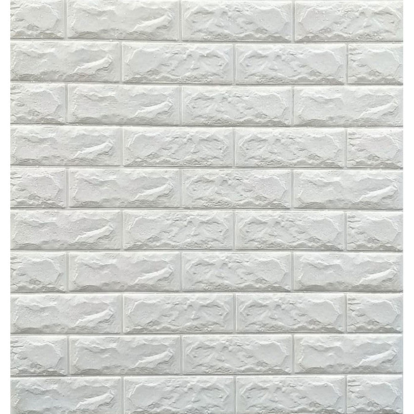 Set 10 x Tapet 3D Autocolant alb, design caramida, rezistent la apa, 70cm x 77cm x 6 mm