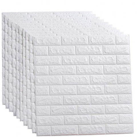 Set 10 x Tapet 3D Autocolant alb, design caramida, rezistent la apa, 70cm x 77cm x 6 mm