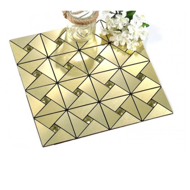 Set x5 Tapet Mozaic, At Performance, decor perete aluminiu si sticla 30*30cm culoare, auriu
