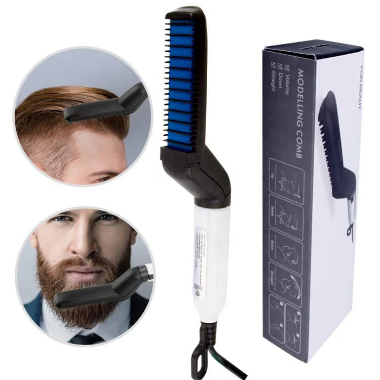 Perie electrica 2in1, AT PERFORMANCE, multifunctionala de indreptat parul si barba, incalzire rapida, 10W, usor de utilizat, maner simplu si ergonomic, alb/negru