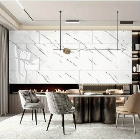 Set 10x Tapet Marmura, AT PERFORMANCE®, suprafata acoperire 1.8 mp, autoadeziv, waterproof, usor de montat, design modern, 30x60 cm, Alb