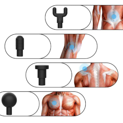 Aparat de masaj profesional, tip pistol, masaj slabire, anticelulitic, tonifiere, relaxare, 6 trepte de viteza, 4 capete interschimbabile