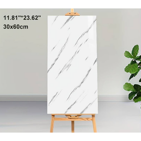 Set 10x Tapet Marmura, AT PERFORMANCE®, suprafata acoperire 1.8 mp, autoadeziv, waterproof, usor de montat, design modern, 30x60 cm, Alb