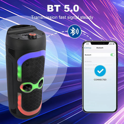 Boxă Portabilă Sing-e 6.5” x2 cu Bluetooth, Lumini RGB, USB/TF, Radio FM și Microfon – 20W, TWS