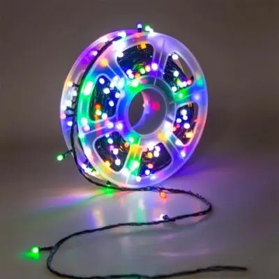 Rola Instalatie de Craciun Liniara, AT PERFORMANCE®, 8 Jocuri de Lumini Interschimbabile, Alimentare La Priza Pentru Interior/Exterior, Rola 100m, Fir Negru, Multicolor