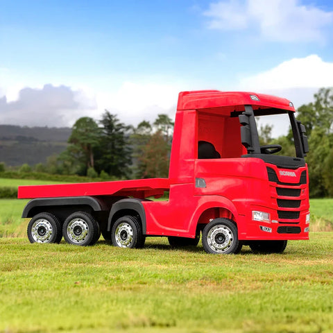 Camion electric cu remorcă pentru copii oficial licentiat, KIDOO, 12V, 2 motoare 35W, telecomandă 2.4G, suspensie pe 4 roți, lumini, muzică, viteză 3-5 km/h, uși funcționale