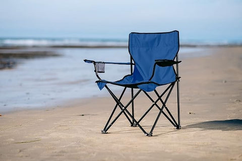 Set 2 Scaune pliabile AT PERFORMANCE® – Camping & Plajă, 120 kg, Suport băutură + Genți transport, Portabile, ușoare, pentru drumeții, picnic, pescuit – Albastru