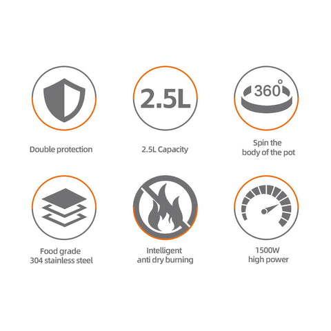 Fierbător Electric HALEY HY-8977, 2.5L, 1500W, Inox, Oprire Automată, Bază 360°