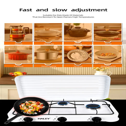 Aragaz pe Gaz HALEY HY-1520 cu 3 Arzătoare și Capac – Plită Gaz pentru Bucătărie