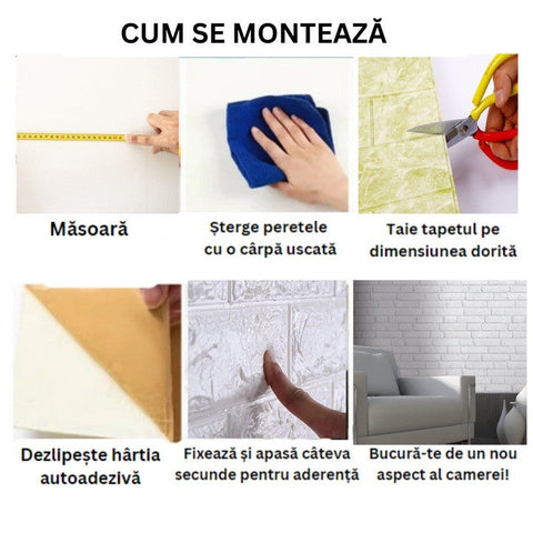Set 10x Tapet Autocolant 3D AT Performance® – Model Cărămidă Realist, 70x77cm, Spumă, Maro/Albastru, Rezistent la Apă, Montaj Ușor